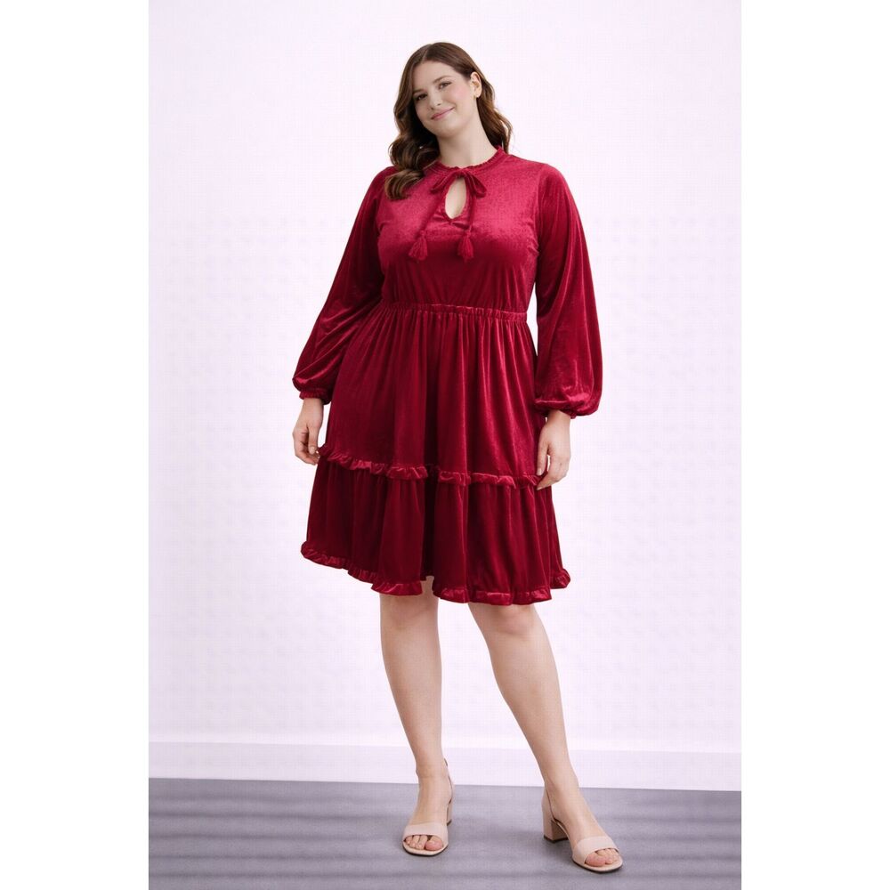 Simply Southern Collection Tiered Velvet Tassel Dress XL